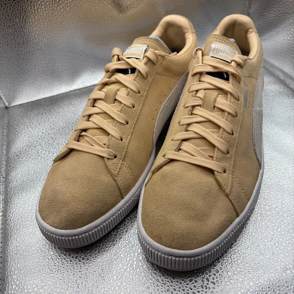 Size 10.5 Puma Suede Classic+ Beige Mens Lace-Up Athletic Sneakers 363242-08